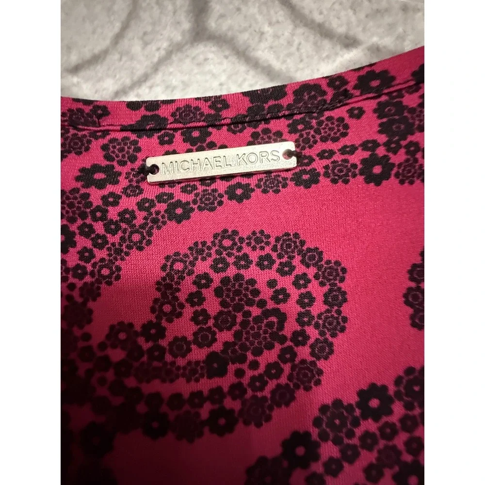 Michael Kors Dress Womens 2X Pink‎ Paisley Jersey Bell Sleeve Shift Midi Casual